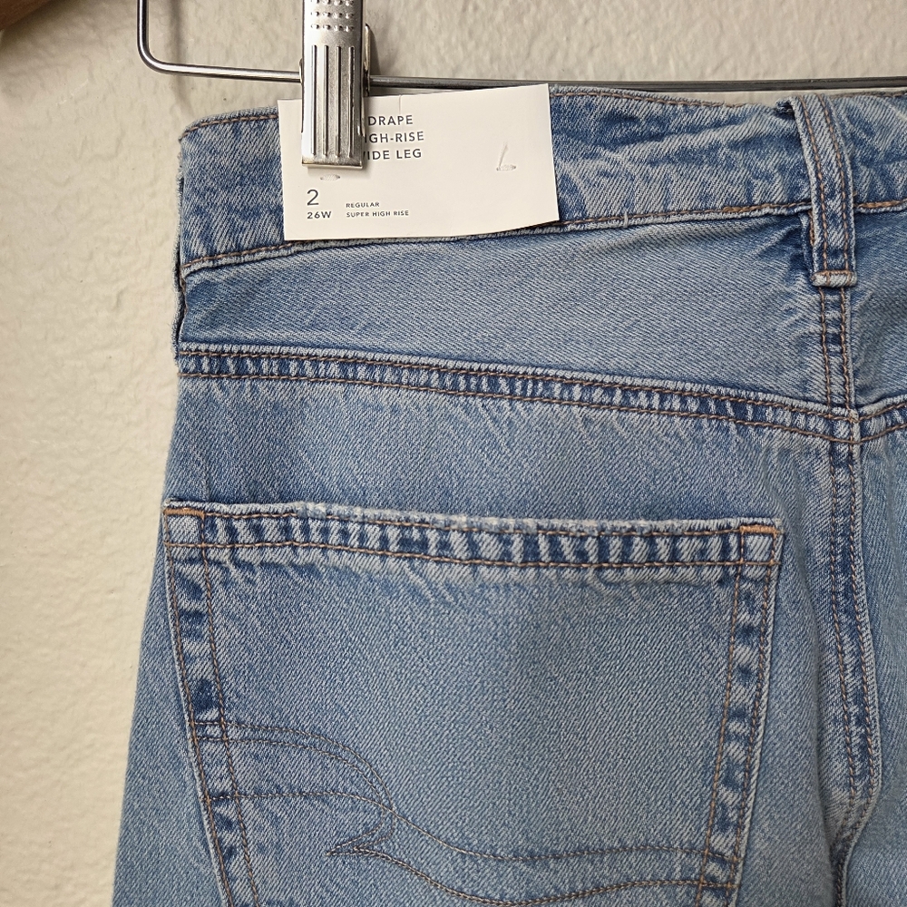 American Eagle Dreamy Drape Super High-Rise Sz 2 Ultra Wide Leg Jeans  Long Blue - Picture 9 of 15
